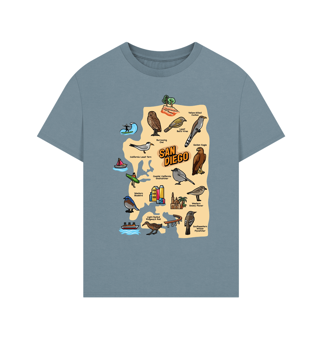 Stone Blue San Diego Birds - Organic Cotton Men's Oversized T-shirt