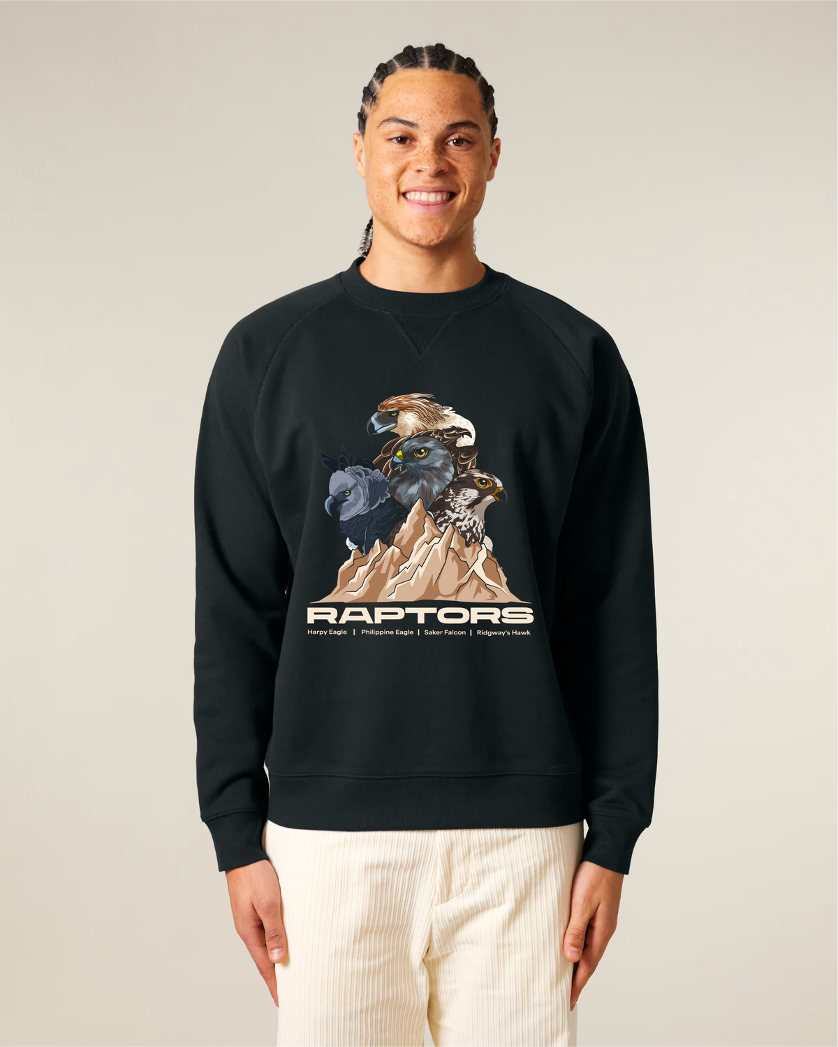 Endangered Raptors — Organic Cotton Blend Raglan Sweatshirt