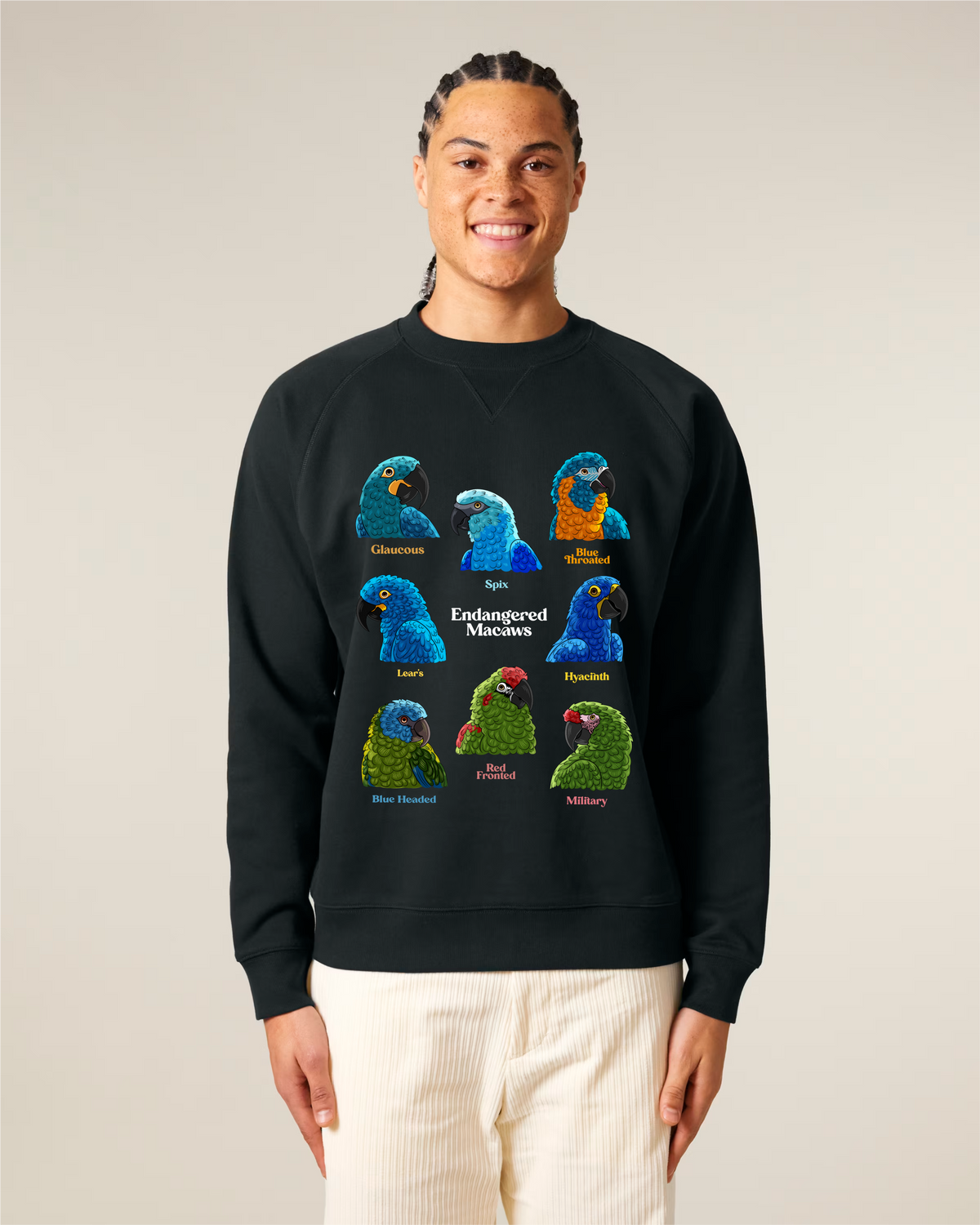 Endangered Macaws — Organic Cotton Blend Raglan Sweatshirt
