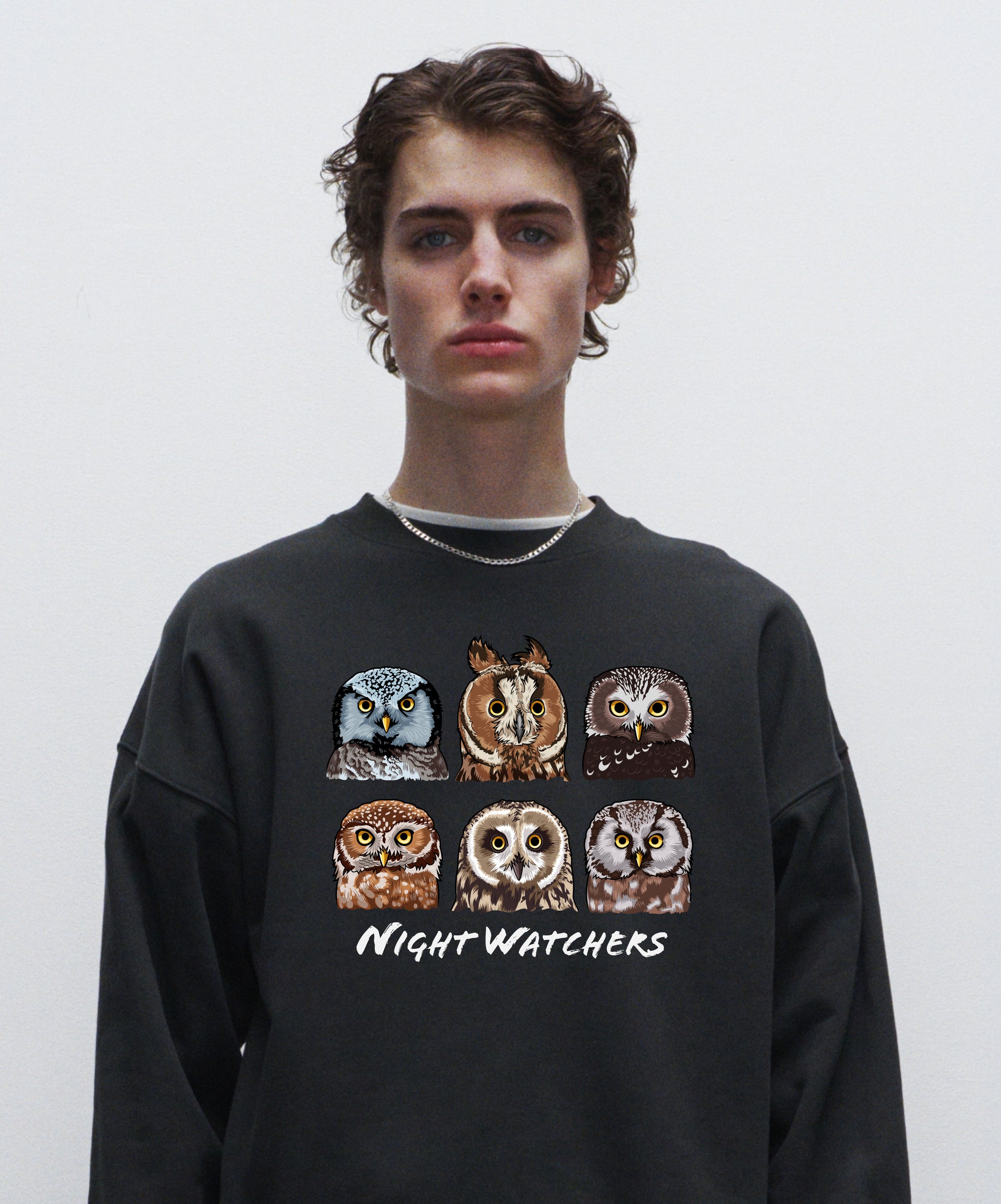 Night Watchers - Organic Boxy Men's Sweatshirt - Beakwings