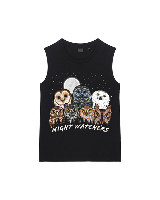 Owls of North America tank top in Black — Night Watchers design