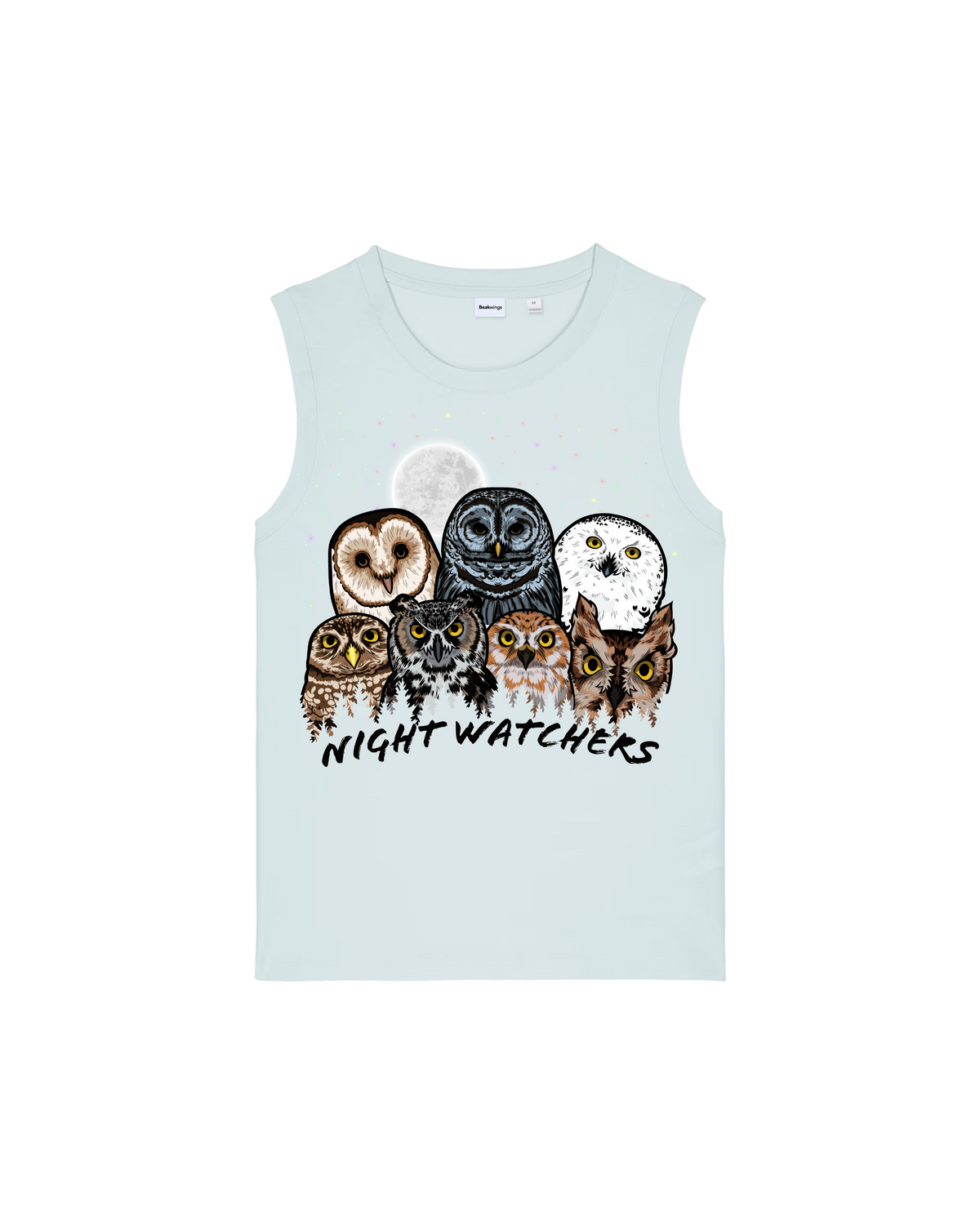 Owls of North America tank top in Pebble Blue — Night Watchers design